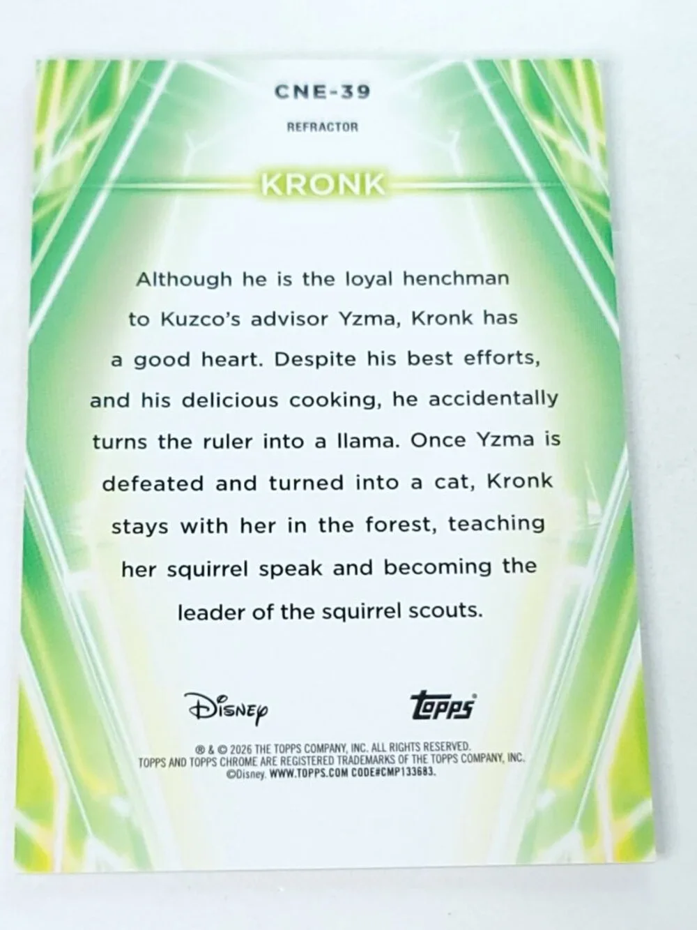 Kronk Topps 2026 Disney Neon Holo Chrome Refractor Limited 061/199 CNE